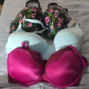 Victoria's Secret Floral, Pink, and Blue Bra Trio